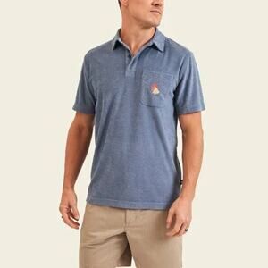 NWT Howler Brothers Men's Plusherman Terry Polo Shirt Blue Mirage Logo Cotton LG